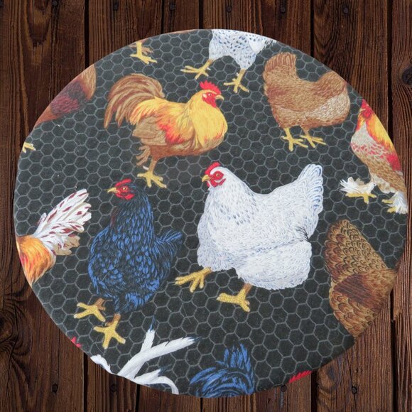 Kitchenaid Bowl Cover Reversible Roosters and Striped Ecru Mixer Bowl Cover - Picture 1 of 5